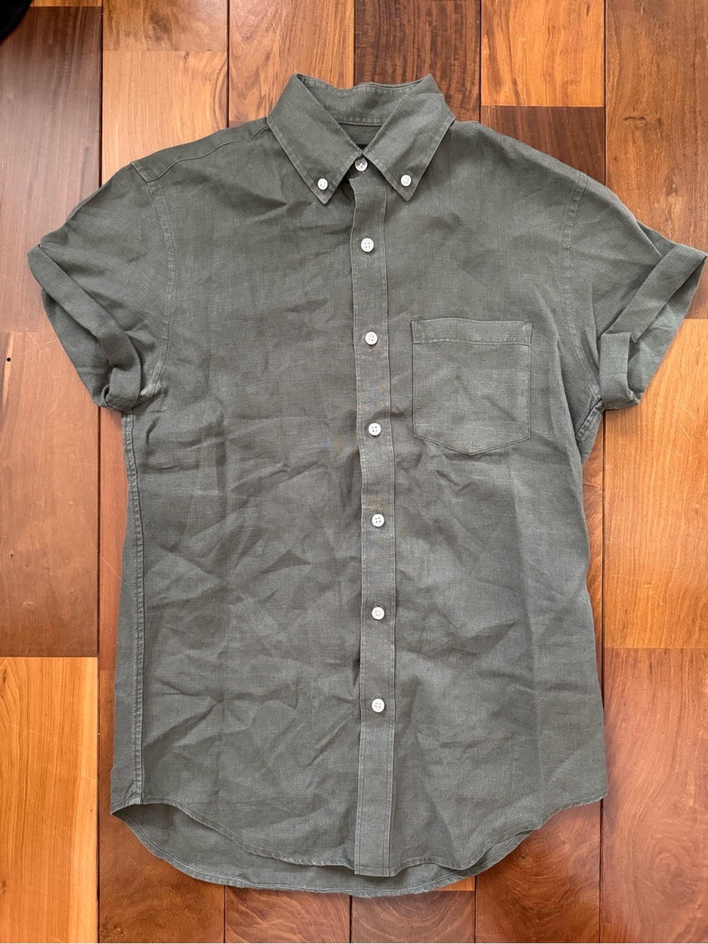 J Crew Baird Mcnutt Men's Irish Linen Short-Sleeve Button-Down Shirt in Olive